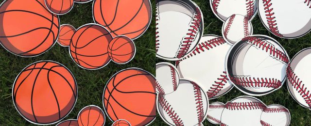 Yard Cards with basketballs and baseballs